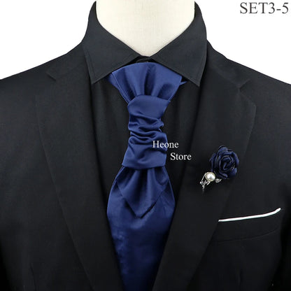 New Men's Premium Paisley Tie Brooch Set Red Black Blue Ajustable Neck Tie Luxury Classic Suit Tuxedo Groom Wedding Accessories