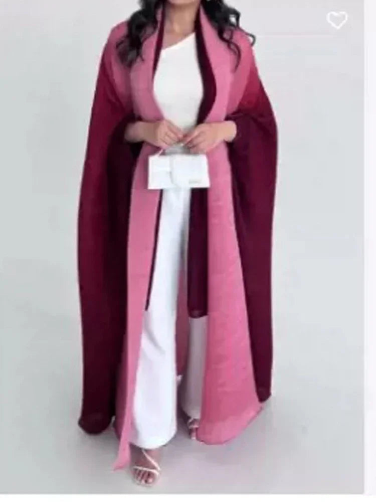 Muslim Abaya for Women Bat Sleeve Pleated Gradient Cardigan Trench Coat Autumn Dubai Abayas Plus Size Women's Luxury Coat