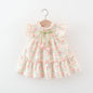 Summer Covered In Tulip Flowers Rabbit Little Flying Sleeve Dress For Kids Girl Cute Princess Dress For Baby Kids