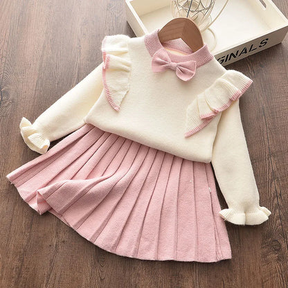 Bear Leader Baby Girl Clothes Set Sweet Outfits Autumn Winter Kids Girls Long Sleeve Knitted Embroidery Sweater + Skirt 2pcs Set