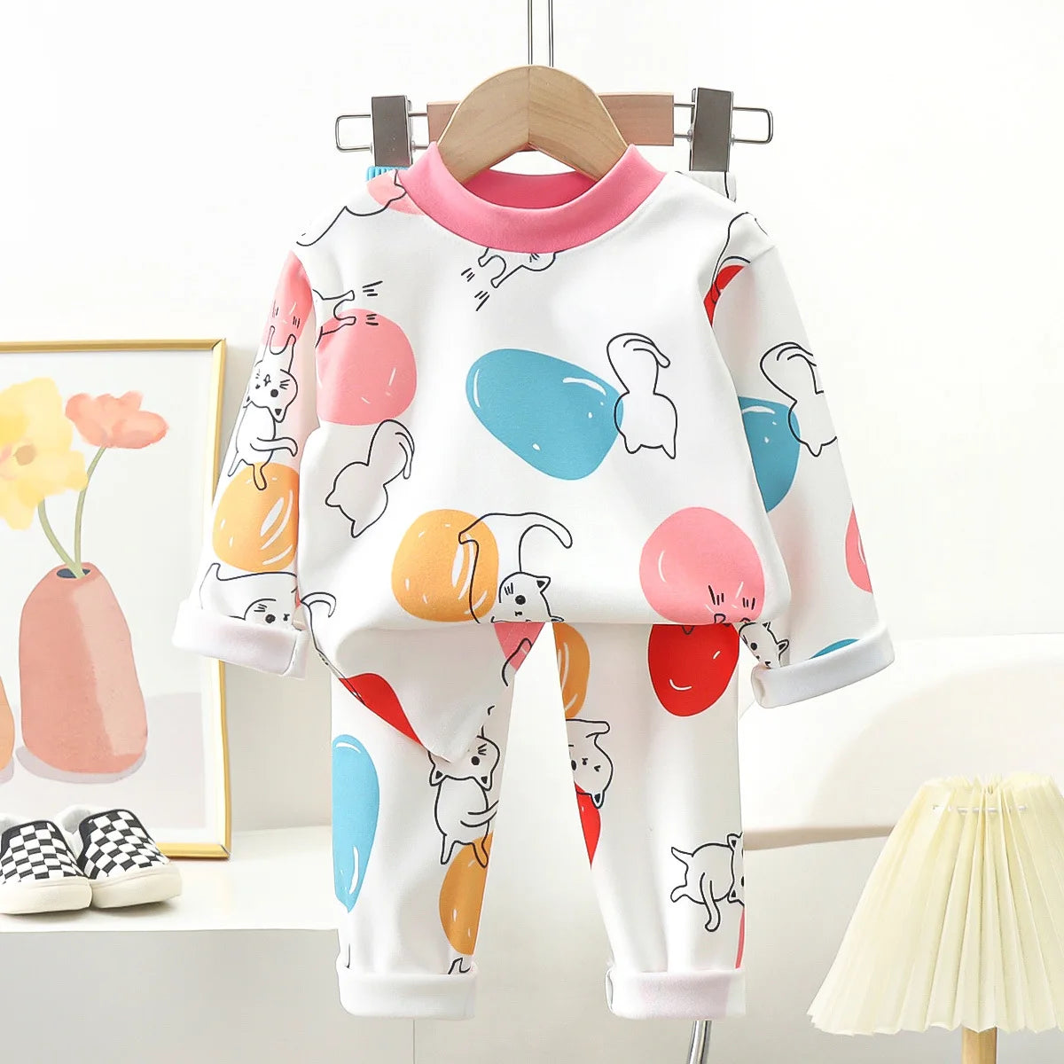 New Kids Autumn Warm Pajamas Boys Girls Cute Cartoon Bear Long Sleeve T-Shirt Top + Pants Baby Sleepwear Underwear Clothing Sets