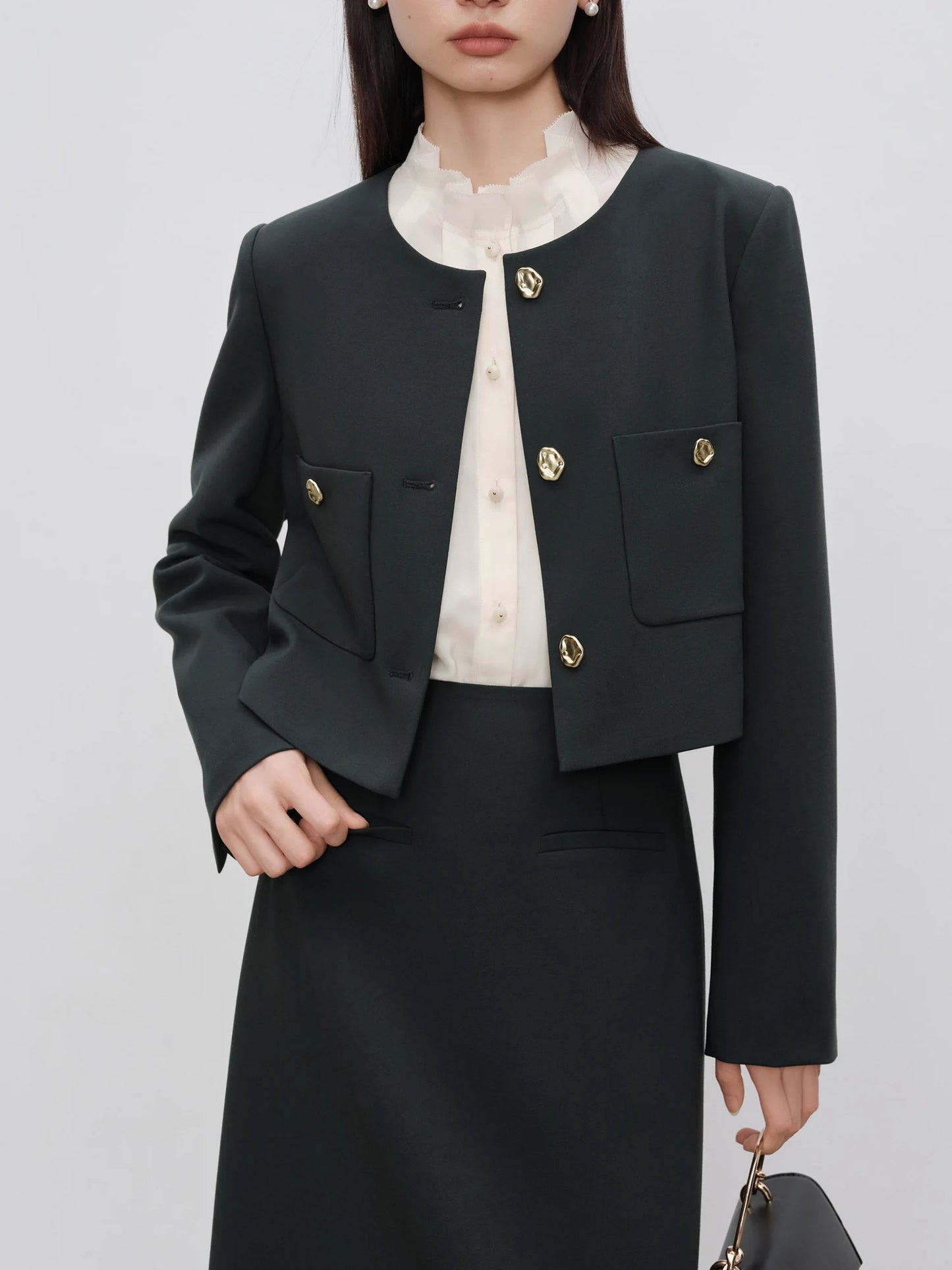 ZIQIAO Petite Size Short Mini Suit Jacket, Half Skirt Set Women's Autumn New Commuting OL Two-piece Set