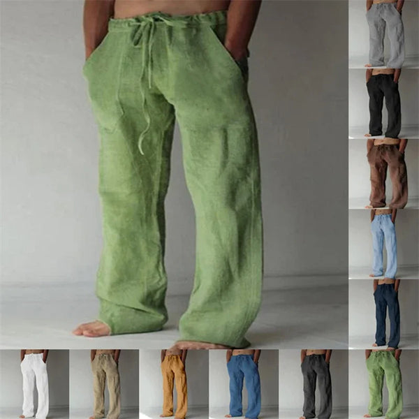 2025 New Men's Cotton Linen Pants Male Autumn New Breathable Solid Color Linen Trousers Fitness Streetwear S-3XL