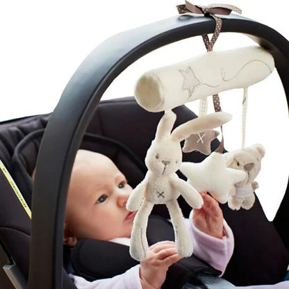 2025 New Hanging Bed Rabbit Baby Hand Bell Safety Seat Plush Toy Multifunctional Plush Toy Stroller Mobile Gifts