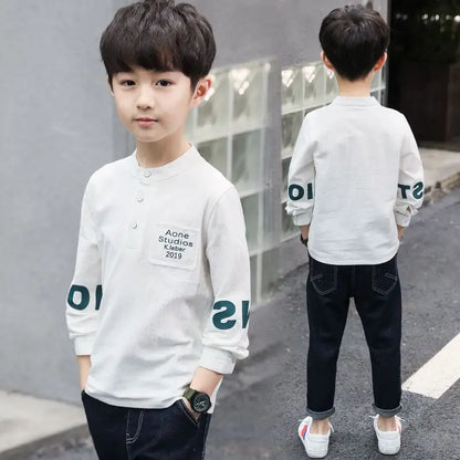 Spring Autumn Fashion Letter Y2K Boy's Shirt Cotton Long Sleeve Kids Pullover Trend Children's Clothing Kawaii Blouses Cute Tops