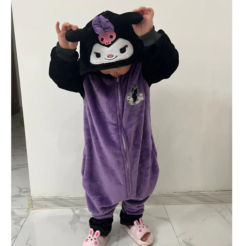 Kawaii Kuromi Blanket Sleepers Kids Cosplay Costume Sanrio Sleepwear Onesie Boys Girls Pijamas Winter Warm Children's Clothing