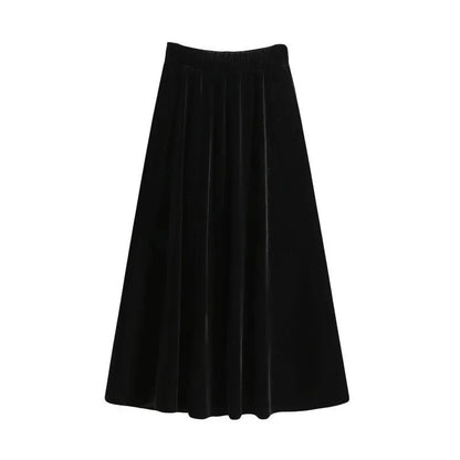 Women Large Size 4XL A-line Long Skirts Autumn Winter Ladies High Waist Skirt New Female Golden Velvet Maxi Skirt