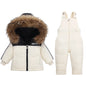 -30 Degree Down Jacket Jumpsuit Winter Overall for Children Clothes Set Baby Boy Parka Real Fur Girl Toddler Thick Warm Snowsuit