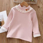 Girls Underlay 2025 New Winter Children's Half High Collar Girl Baby Foreigner Cute Plush Thickened Top Girls' T-shirt Kids