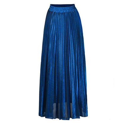 Autumn Winnter Women's PU Leather Skirt Fashion Office Ladies Eleglant High Waist Pleated Maxi Length Women's Skirts Female