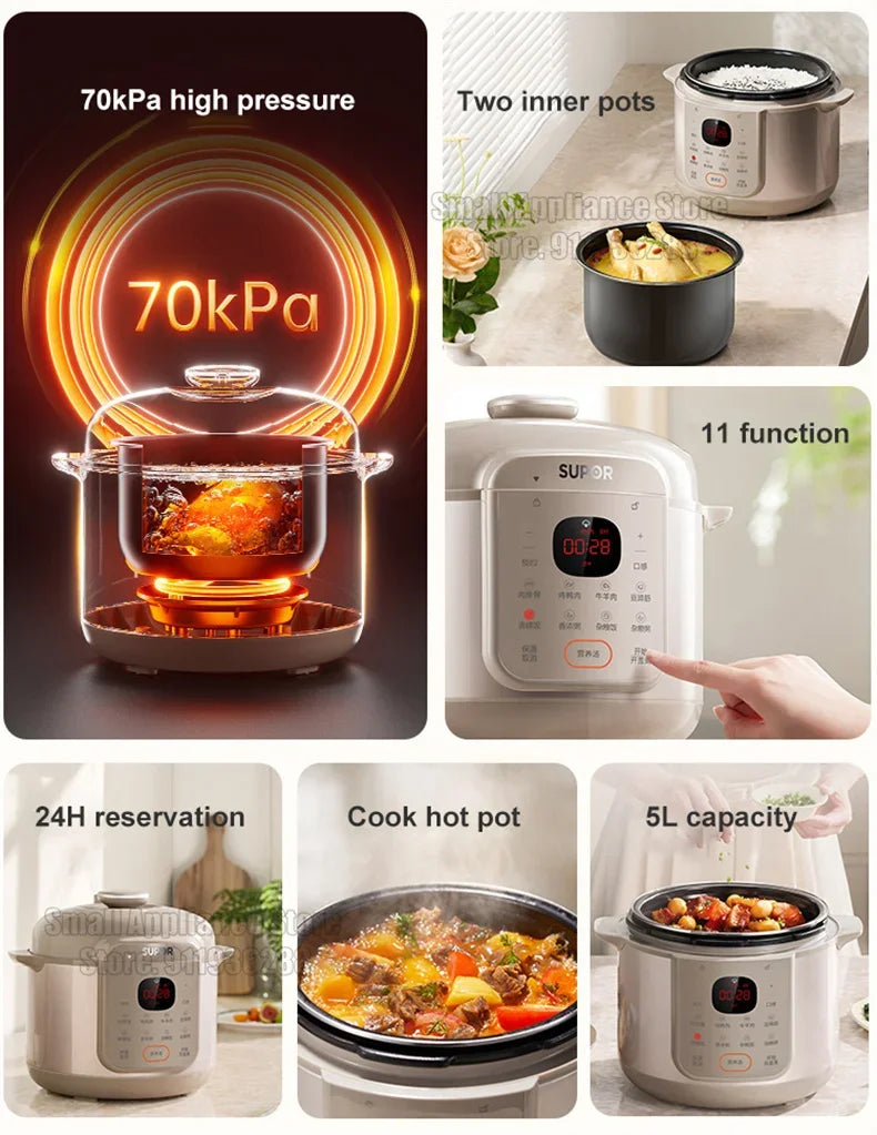 SUPOR Electric Pressure Cooker 5L Rice Cooker 70Kpa Multifunction Fast Cooking Stew Bones Beef Porridge For Kitchen SY-50YC5006