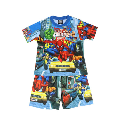 Children Pajamas Set Short Sleeve T Shirt Shorts Superhero Spiderman Costume Pyjamas Kids Boy Girls Pijamas Cartoon Baby Sleepw