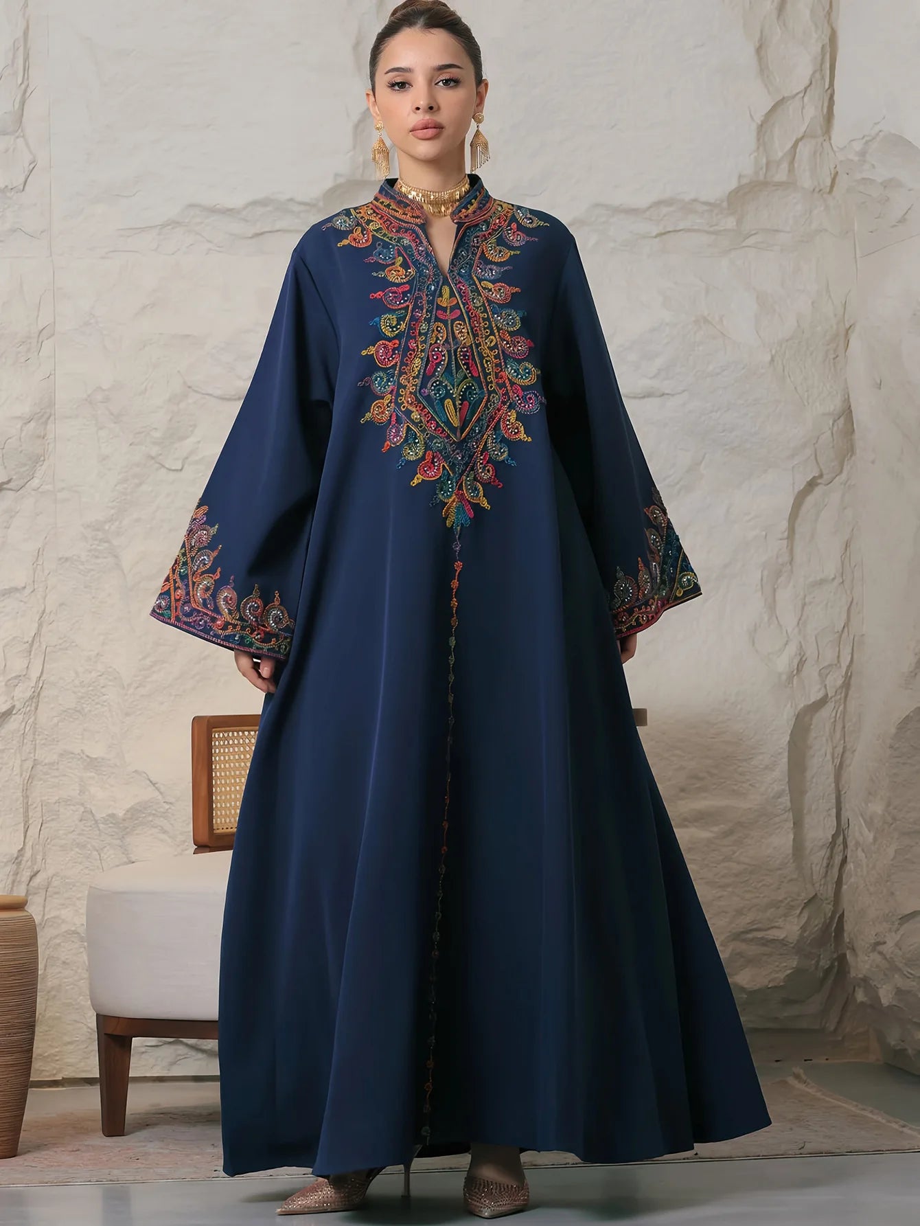 Embroidered Abayas for Women Muslim Evening Eid Party Dress Kaftan Dubai Turkey Robe Arabic Islam Jalabiya Caftan Marocain Femme