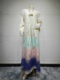 Dubai Fashion Floral Jacquard Gradient Color Elegant Long Dress Moroccan Arab Kaftan