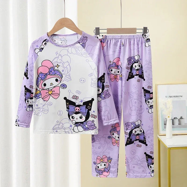 New Autumn Children's Pajamas Set Girls Milk Silk Sleepwear Boy Thin Pijama Kids Long Sleeve Loungewear Korean Cute Home Clothes