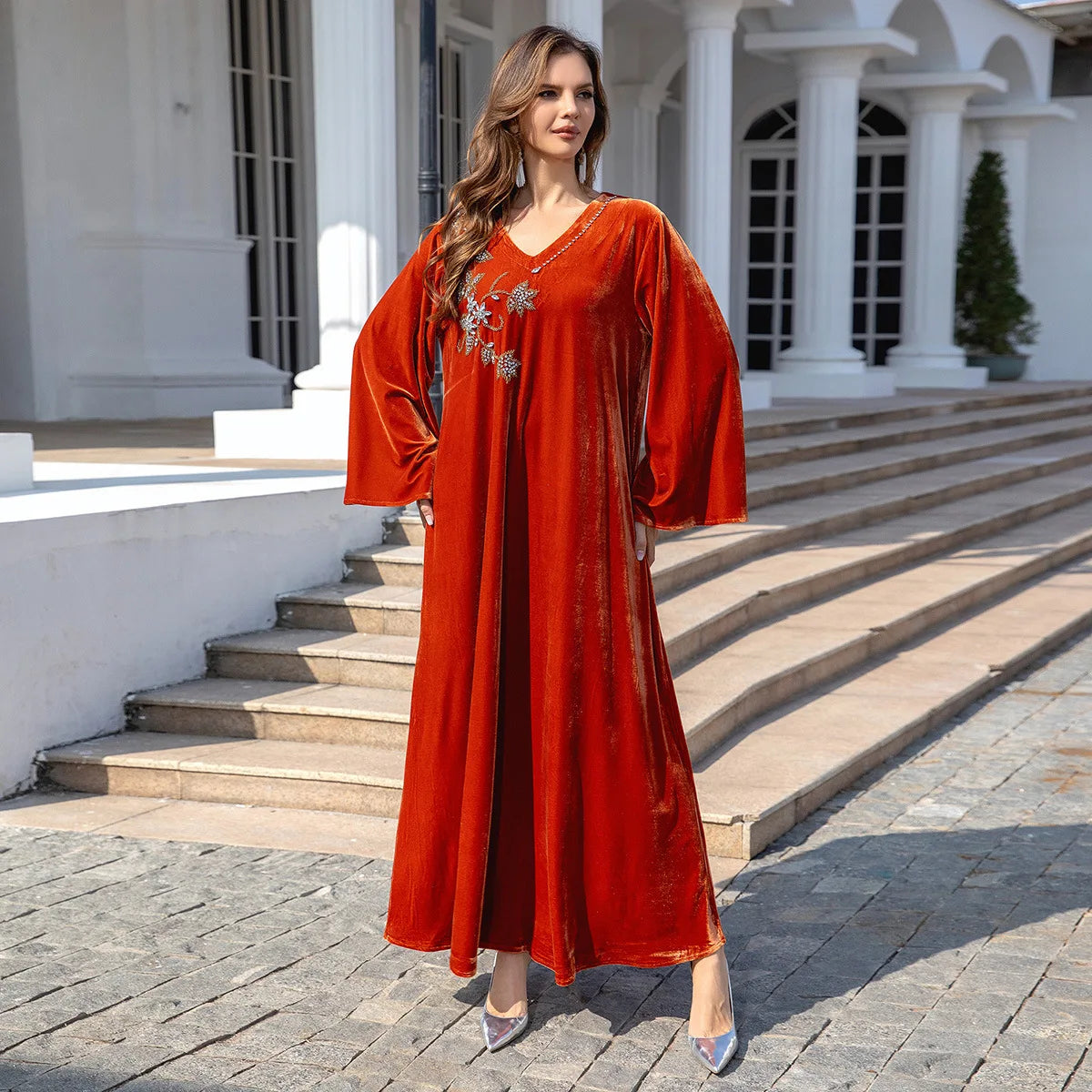 OME Muslim Robe Women's Korean Velvet Autumn/Winter Dress Abaya Dubai Robe