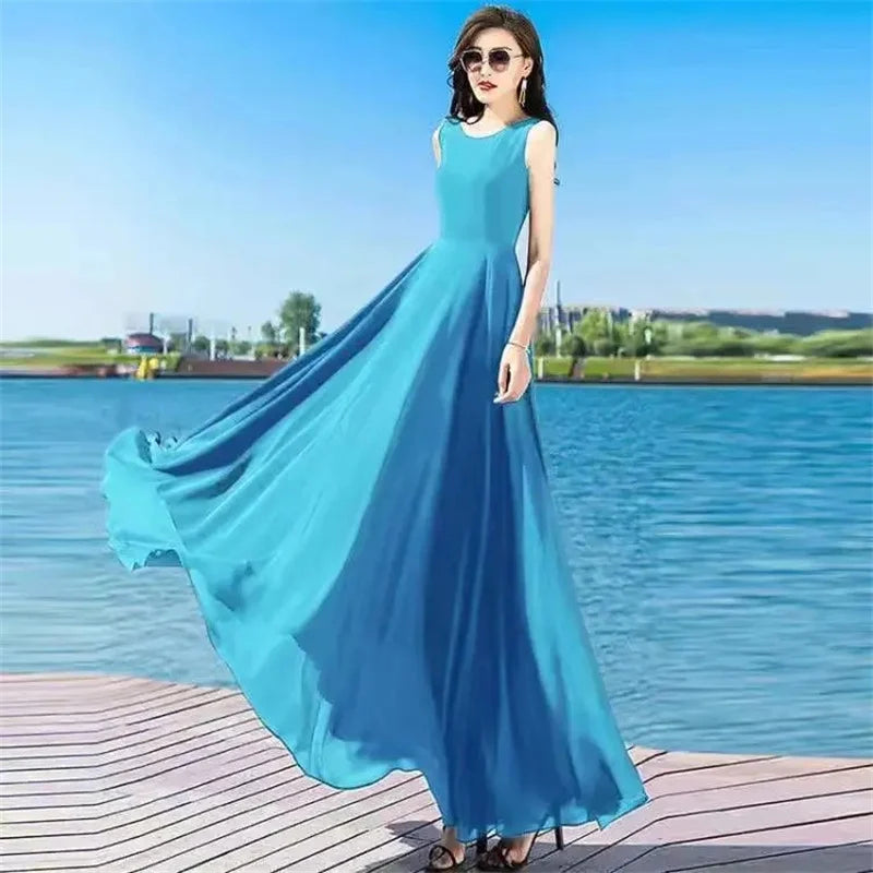 Female Korean Fashion Chiffon Dress Cardigan Two-piece Set, Women's Summer Suit Dress, Trendy Temperament, Slim Long Dress,