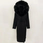 Real Natural Fox Fur Coat Winter Hooded Detachable Collar Fur Jacket Long Woolen Jacket Women Double-faced Casual Overwears