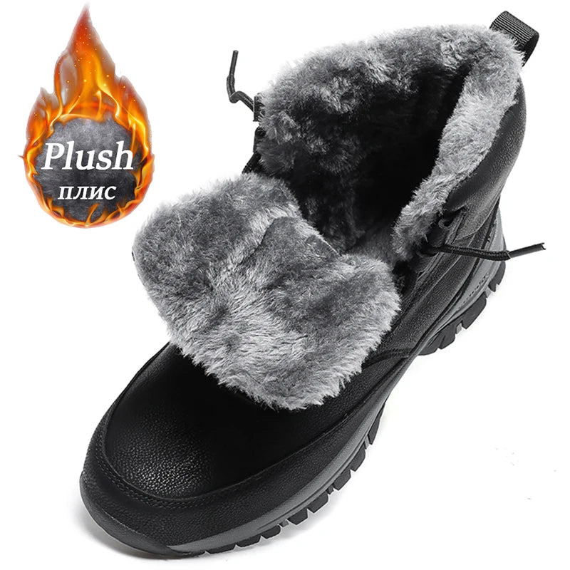 New Men Winter Snow Boots For Waterproof Leather Sneakers Super Warm Men's Boots Outdoor Male Hiking Boots Work Shoes Size 39-48