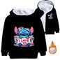 Kid Baby Boy Girl Coat Autumn Winter Long Sleeve Plush Hoodies Cartoon Stitch Print Children Sweatshirt Clothes Thick Top Outfit