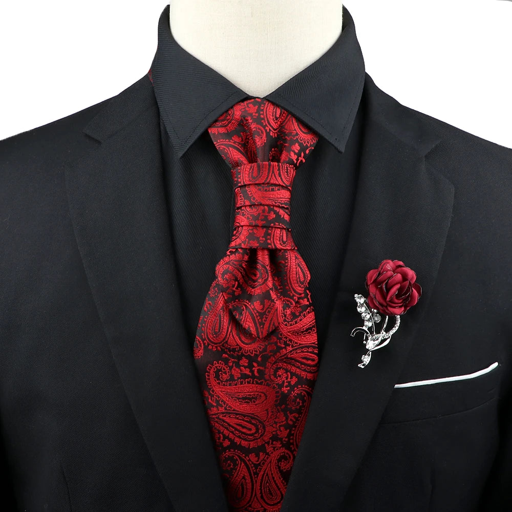 New Men's Premium Paisley Tie Brooch Set Red Black Blue Ajustable Neck Tie Luxury Classic Suit Tuxedo Groom Wedding Accessories