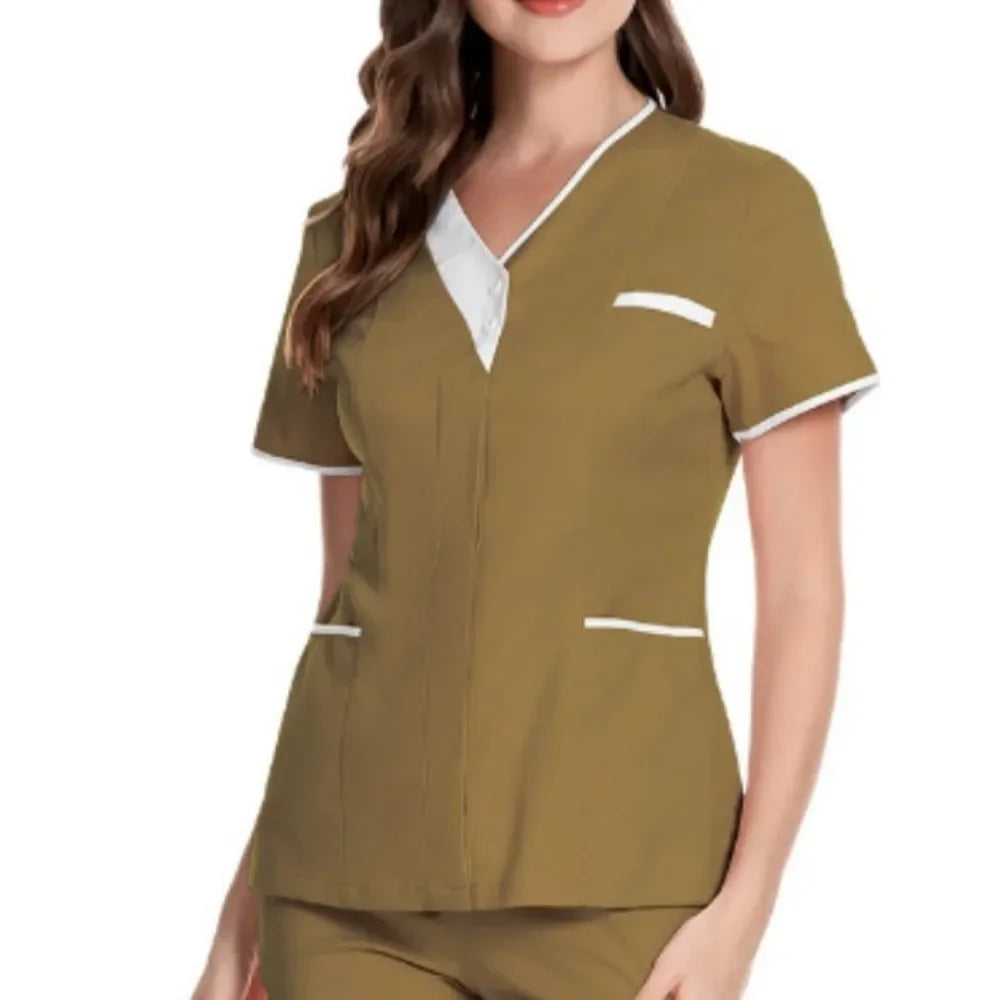 2025 New Hospital Hand Washing Clothes Tops Pure Cotton Skin Friendly Nursing Work Clothes Tops Waiter Uniform Work Clothes