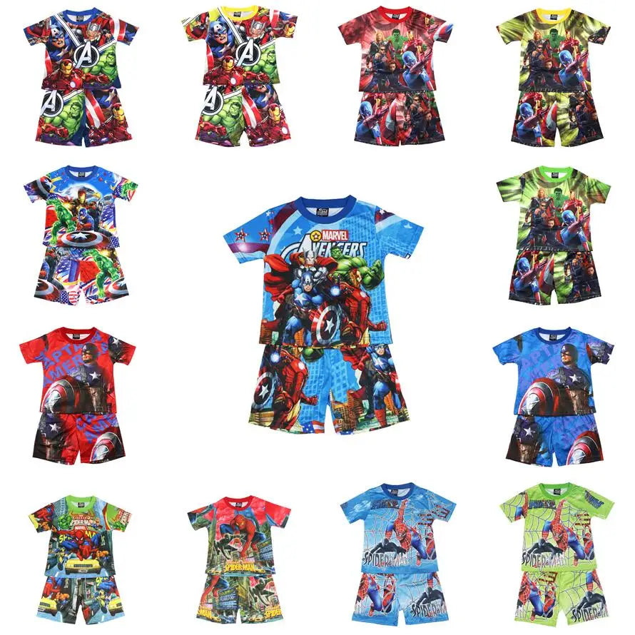 Children Pajamas Set Short Sleeve T Shirt Shorts Superhero Spiderman Costume Pyjamas Kids Boy Girls Pijamas Cartoon Baby Sleepw