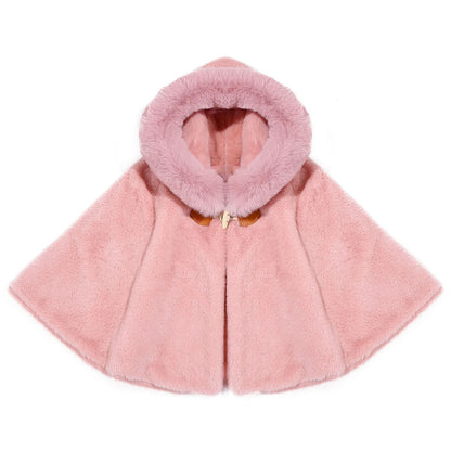 Toddler Baby Girls Cute Carseat Poncho Faux Fur Hooded Cape Cloak Thicken Fleece Jacket Coat Winter Outerwear Little Girls Coat