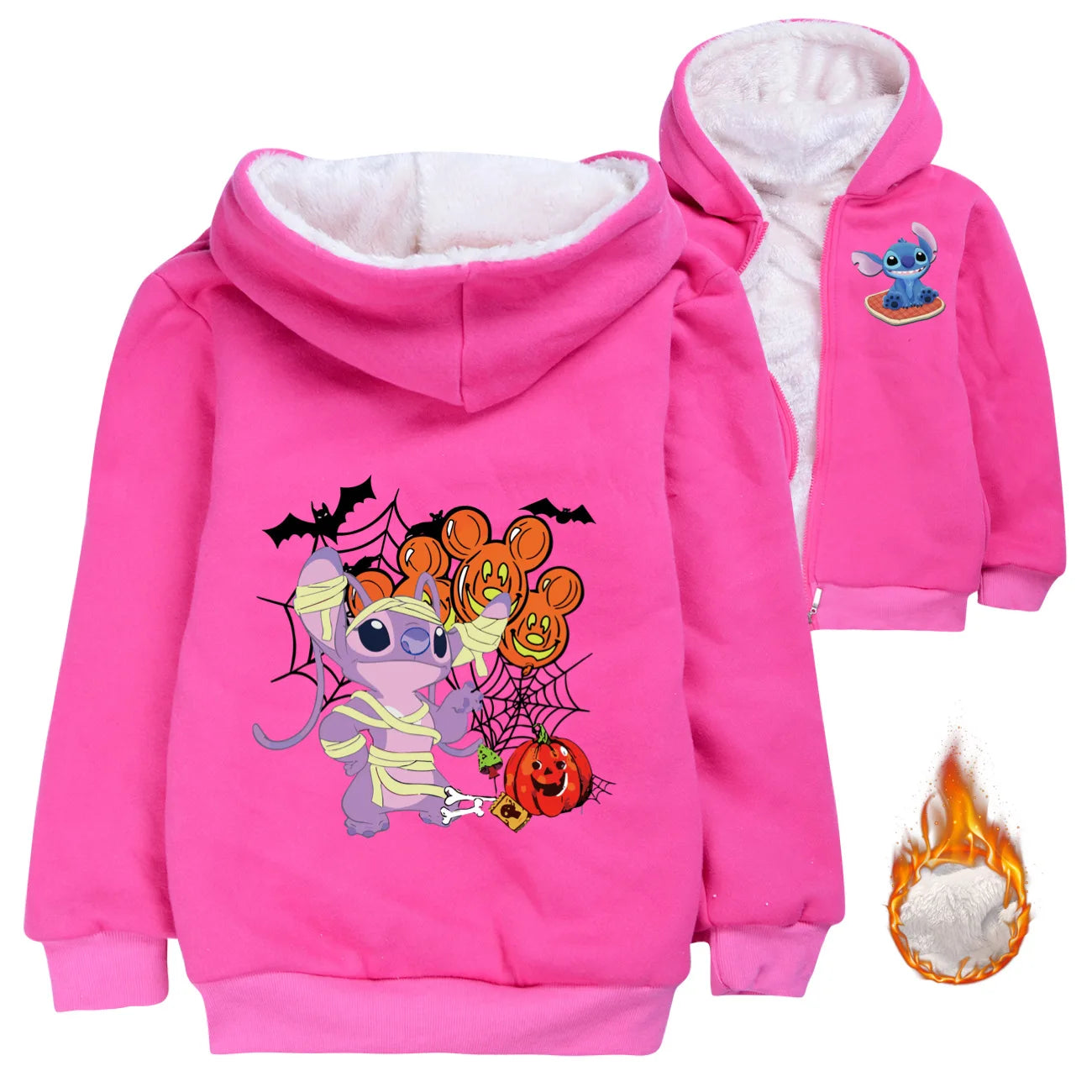 Kid Baby Boy Girl Coat Autumn Winter Long Sleeve Plush Hoodies Cartoon Stitch Print Children Sweatshirt Clothes Thick Top Outfit