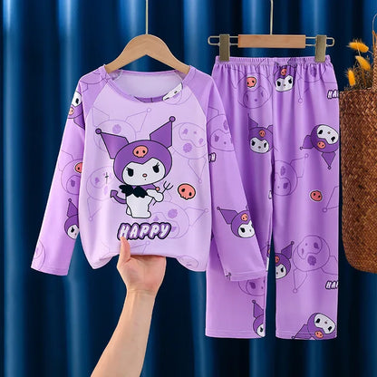 2025 Autumn Kawaii Miniso Children Milk Silk Pajamas Sets Girl Boy Sleepwear Korean Kids Homewear Clothes Cute Anime Loungewear