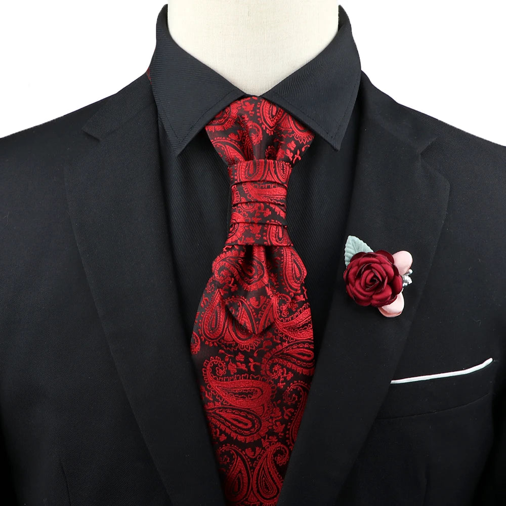 New Men's Premium Paisley Tie Brooch Set Red Black Blue Ajustable Neck Tie Luxury Classic Suit Tuxedo Groom Wedding Accessories