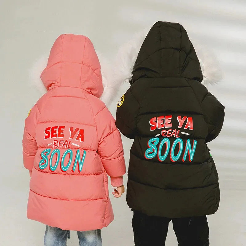 Children Winter Jacket Autumn Boy Plus Velvet Thick Warm Hooded Little Outerwear Coat 2-8 Years Kids Girl Parka Clothes