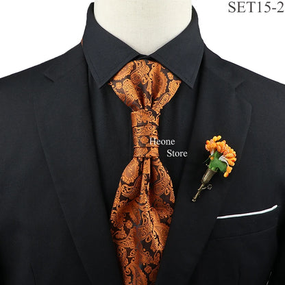 New Men's Premium Paisley Tie Brooch Set Red Black Blue Ajustable Neck Tie Luxury Classic Suit Tuxedo Groom Wedding Accessories