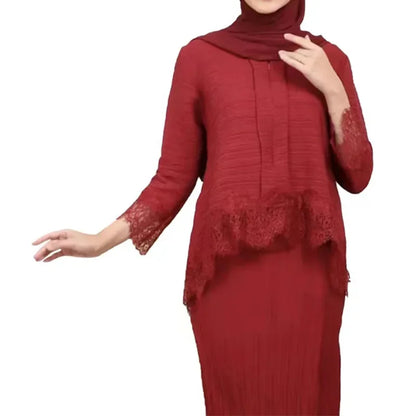 Muslim Abaya Set – Lace Pleated Top & Maxi Skirt