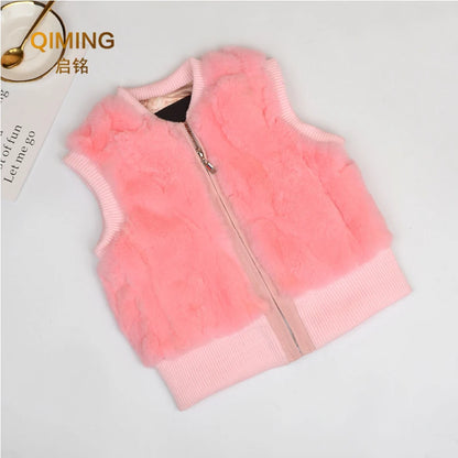 Autumn Winter Fur Vest Ladies Fur Coat Woman Vest Children Short Rex Rabbit Fur Womens Tops And Blouses Boys Girls Parent-child