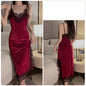 Women Warm Velour Homewear Long Kimono Robe Cami Sleepwear Burgundy Bathrobe Set Sexy Nightgown Winter Robe Suit Loungewear