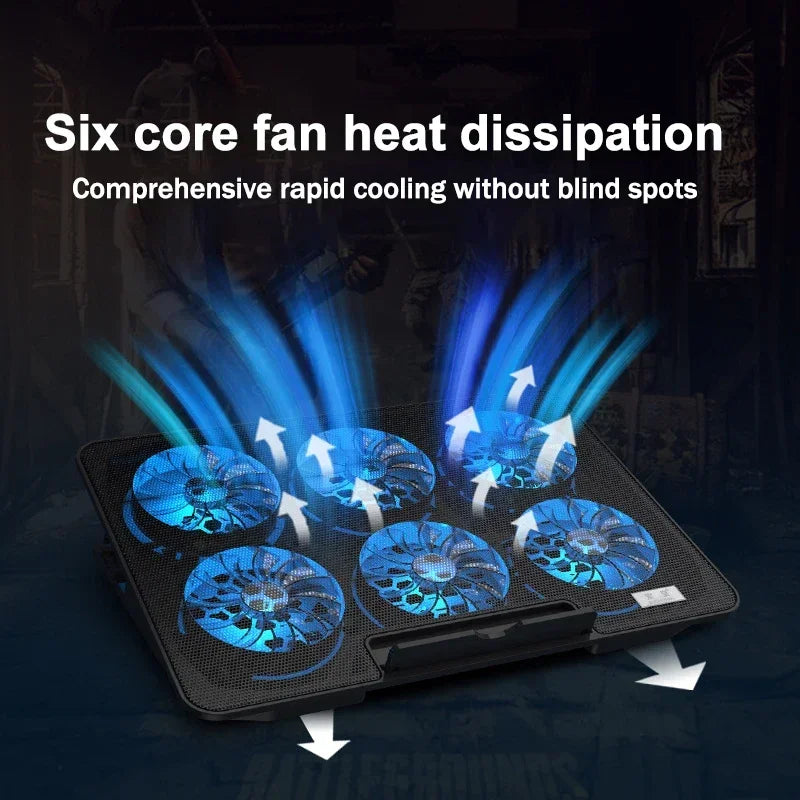 Gaming RGB Laptop Cooler 2 USB Ports 6 Fan Gaming Led Light Notebook Cooler For 13-18'' Stand 6 Height Wind Speed Adjustable