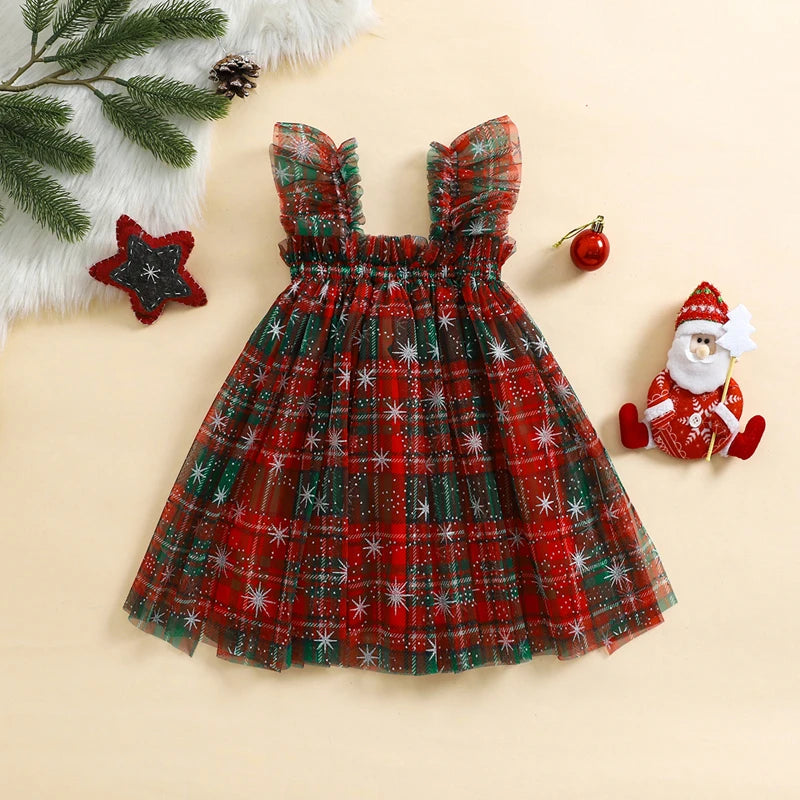 Toddler Christmas Tutu Dress Baby Girl Sleeveless Layered Tulle Dress Little Girl Princess Dresses Christmas Outfit Size 6M-4Y