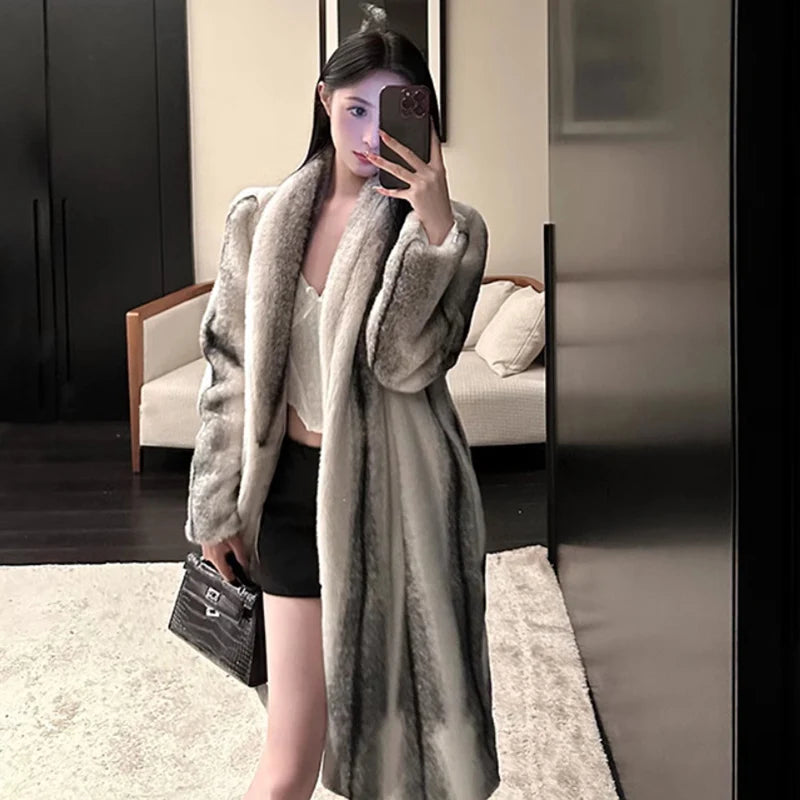 Women's fur coat mink long coat whole mink velvet warm hair young slimming plus size