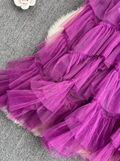 Tutu Tulle Long Skirts Womens Spring Korean Solid A Line High Waist Mesh Tiered Maxi Skirt Female Faldas Aesthetic