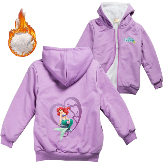 Winter Thick Boys Girls With Zipper Coats The Little Mermaid keep Warm Hoodies Jackets Children Casual Outerwear Sweatshirt