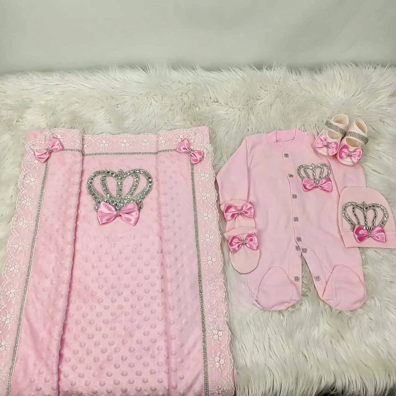 5pcs Newborn Baby Lace Girl Outfits Set Kids Clothing Real Cotton Infant Care Products Body Suit Shirt Pants