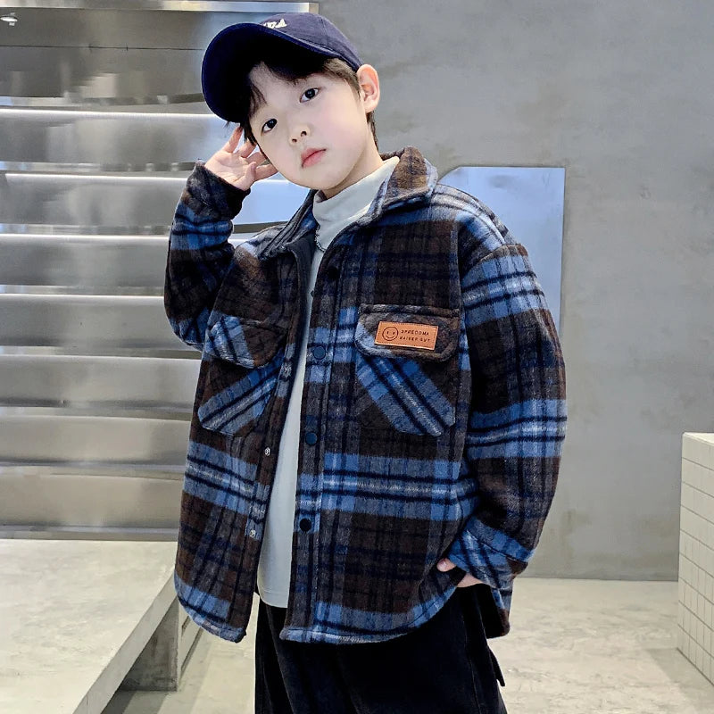 Fashion Kids Winter Thermal Shirt Boy Warm Insulate Clothing Children Thick Fleece-Lined Blouse For Teenager High Quality Shirt