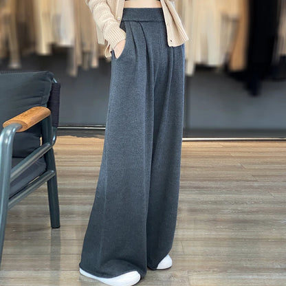 WinvyNee New Merino Wool Pants Ladies High Waist Wide Casual Knitted Leg Pants Trousers Loose Women Pants