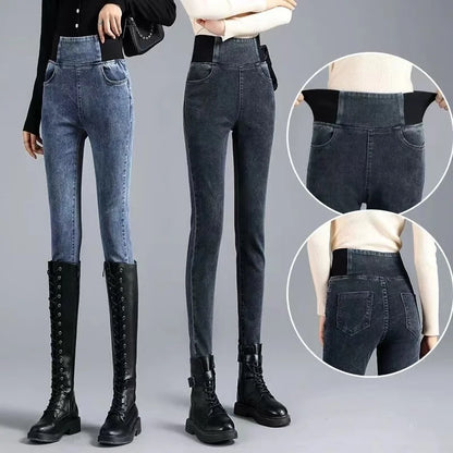 Over size 38 Elastic Waist Skinny Jeans Women Spring Slim Stretch Denim Pants Vintage Pencil Vaqueros Mom Pantalones De Mujer