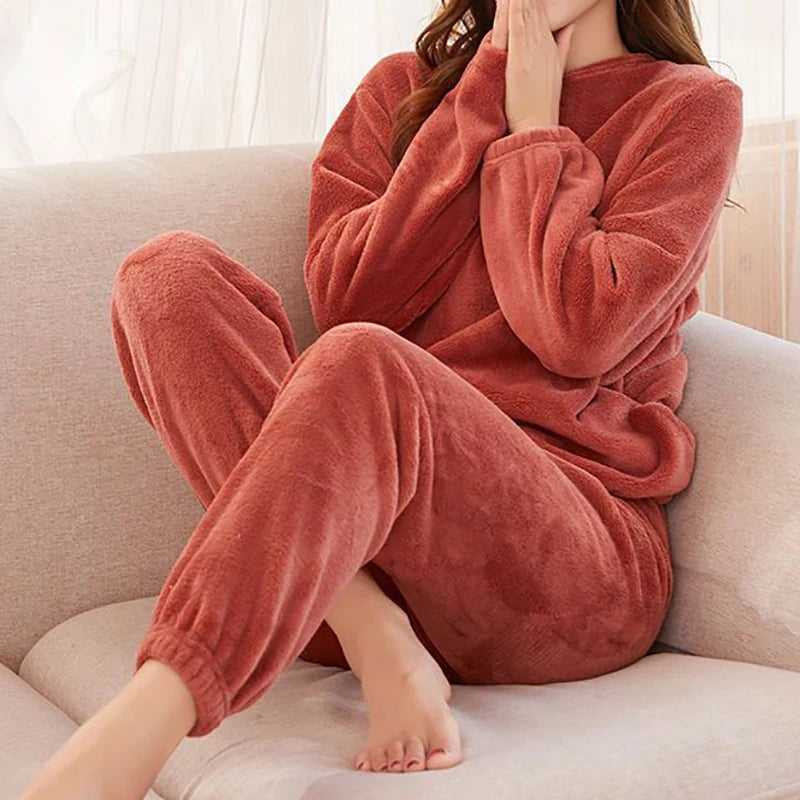 ITOOLIN Women Velvet Pajama Set Loose Top And Warm Pants Home Casual Warm Woolen Suit Women Fleece Sets Winter Tracksuits