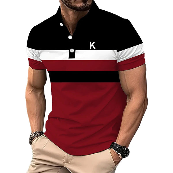 Men Summer Casual Short Sleeve Sport Polo Shirt Men Button Polo Shirt Logo Print Lapel Polo Shirt Fashion Slim Fit Tops