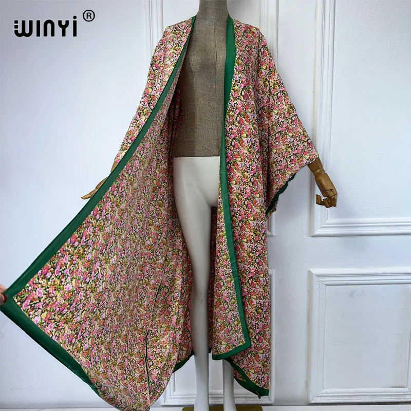 WINYI Kimono Summer sexy print loose Cardigan Female Blouse abaya beach cover up boho maxi party dress kaftan dresses womens