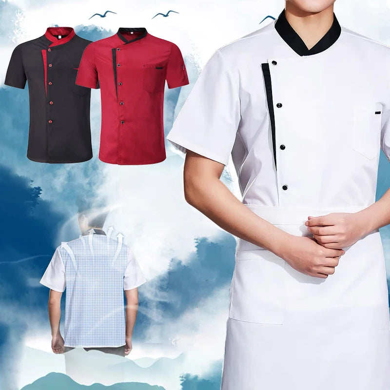 Summer Chef Uniform Kitchen Hotel Cafe Cooking Work Clothes Short Sleeve Shirt Catering Cook Jacket Tops for Man Women