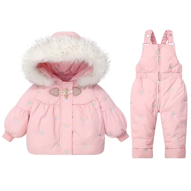 -30 Degree Down Jacket Jumpsuit Winter Overall for Children Clothes Set Baby Boy Parka Real Fur Girl Toddler Thick Warm Snowsuit